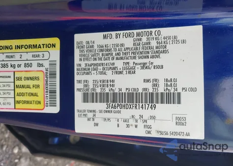 2015 Ford Fusion Se from USA, damaged, VIN 3FA6P0HDXFR141749